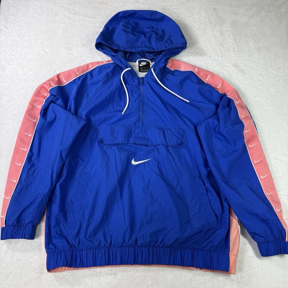 Nike NSW Big Swoosh Half-Zip Hooded‎ Jacket Mens Medium Blue Pink Kangaroo Pouch